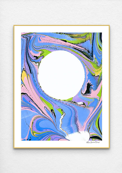 Moon Magic Marbled Painting Print - 9" x 7"