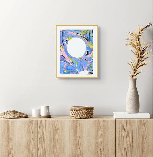 Moon Magic Marbled Painting Print - 14" x 11"